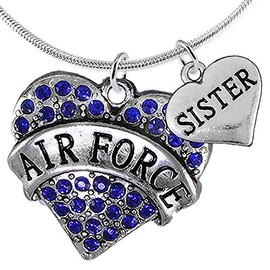 Cardinali Jewelry Air Force Sister Heart Necklace, Adjustable, Hypoallergenic, Will NOT Irritate Anyone with Sensitive Skin. Safe- Nickel, Lead and Cadmium Free