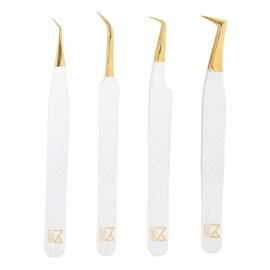 M LASH Eyelash Extension Tweezers (Set of 4) - Professional & Precision Lash Tweezers for Eyelash Extensions - Japanese Steel, Diamond Grip, Fiber Tip for Stunning Results (White)