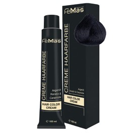 FemMas Haarfarbe Schwarz 1 I Professionelle Creme Haarfarbe mit Arganöl, Keratin & Ceramiden I Als dauerhafte Haarfärbung oder Tönung für strahlende, haltbare Farbergebnisse I 100 ml