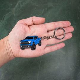 FOUR WHEEL BEAST Chevy Keychain Compatible with Chevy Silverado 1500 Accessories - Toy Truck Gifts Men Key Fob (Glacier Blue)