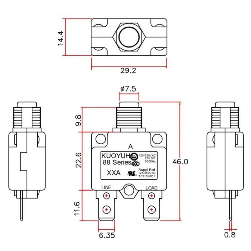 KUOYUH USA 17 Amp 88 Series Quick Connect Terminals Push-to-Reset