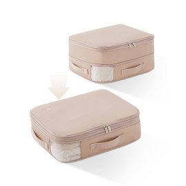 Eachy 3-Pack Travel Space Saver Bags, Clear Down Jacket Compression Bags Lightweight & Durable Travel Essentials, Perfect for Suitcase Organization & Luggage Compression (Pink, Large)