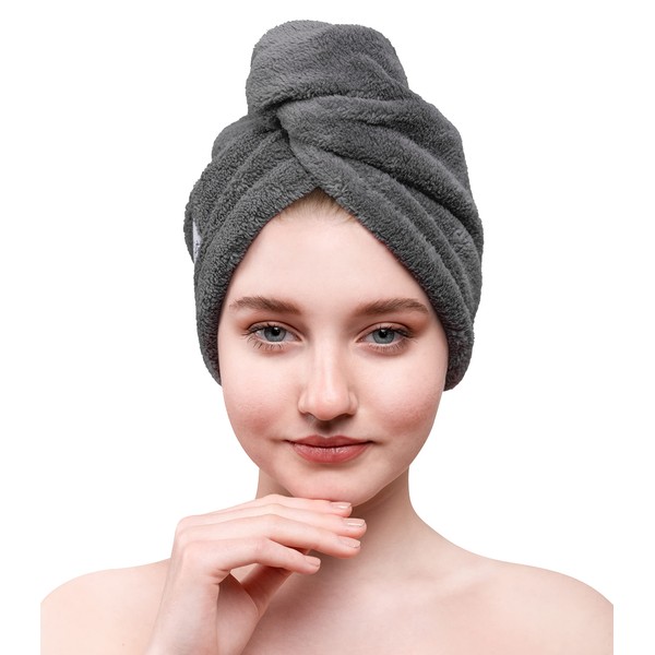 American Soft Linen Hair Towels for Women, Head Towel Cap, Hair Turban Towel Wrap for Long Curly Anti Frizz Hair, 1 Pack, Gray Hair Towel