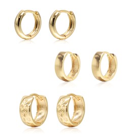 Krstudent 3 Pairs Gold Hoop Earrings Pack 18K Gold Plated Small Hypoallergenic Hoop Huggie Earrings Set for Women Girls