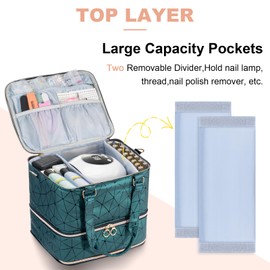 Uross Nail Polish Organizer Bag Holds 84 Bottles Nail Polish & Nail Lamp,Large Gel Nail Polish Organizers and Storage box for Nail Tech, Nail Kit Supplies Organizer Case-Darkgreen