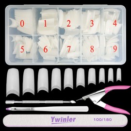 Beainfir 500-piece nail tip set, French artificial fake art nail tips, 10 sizes, DIY acrylic fake nails with box, nail brush, cuticle pushing and nail file