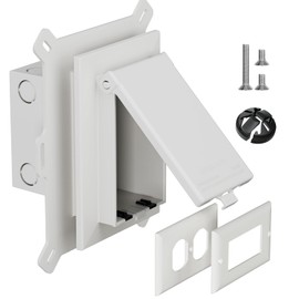 Recessed Outlet Box, DBVS1W-1 Low Profile Electrical Outlet Box, Wall Plate Kit for New Vinyl Siding, Enclosed Weatherproof Outlet Box with Duplex & Decorator Style Covers,1-Gang, Vertical, White