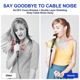 Heams Professional 2 Pack 10FT XLR Cables, Noise Free and Long-Lasting Braided XLR Microphone Cable, All Copper Conductors Balanced Male to Female Mic Cable for Studio Monitor, Mixer, DMX, Black