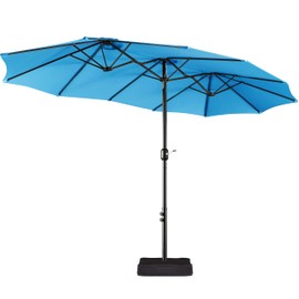 Yaheetech 13 ft Large Patio Umbrella with Base Included, Double-Sided Outdoor Market Extra Umbrella with Easy Crank Handle, 13 Strong Ribs Ventilation Openings for pool Lawn Garden, Sky Blue