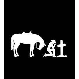 Chase Grace Studio Cowgirl Praying Cross Horse Christian Vinyl Decal Sticker|White|Cars Trucks Vans SUV Bumper Laptop Wall Art|7" X 3"