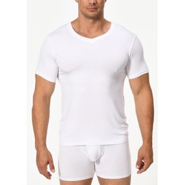 Comfneat Men's Undershirts Viscose V-Neck Cool Feeling T-Shirt 3-Pack (White 3-Pack, XL)
