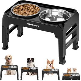 URPOWER 4 Height Adjustable Elevated Dog Bowls - 50oz Large Capacity Stainless Steel Bowls, No-Spill Edge, Non-Slip Stand for Small, Medium, Large Dogs & Pets
