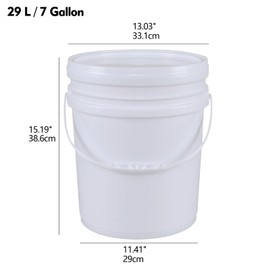 Afromy 4 Packs Food Grade Bucket Pail with Plastic Handles and Lid, Plastic Bucket Pail Container with Lid, 7 Gallon, White