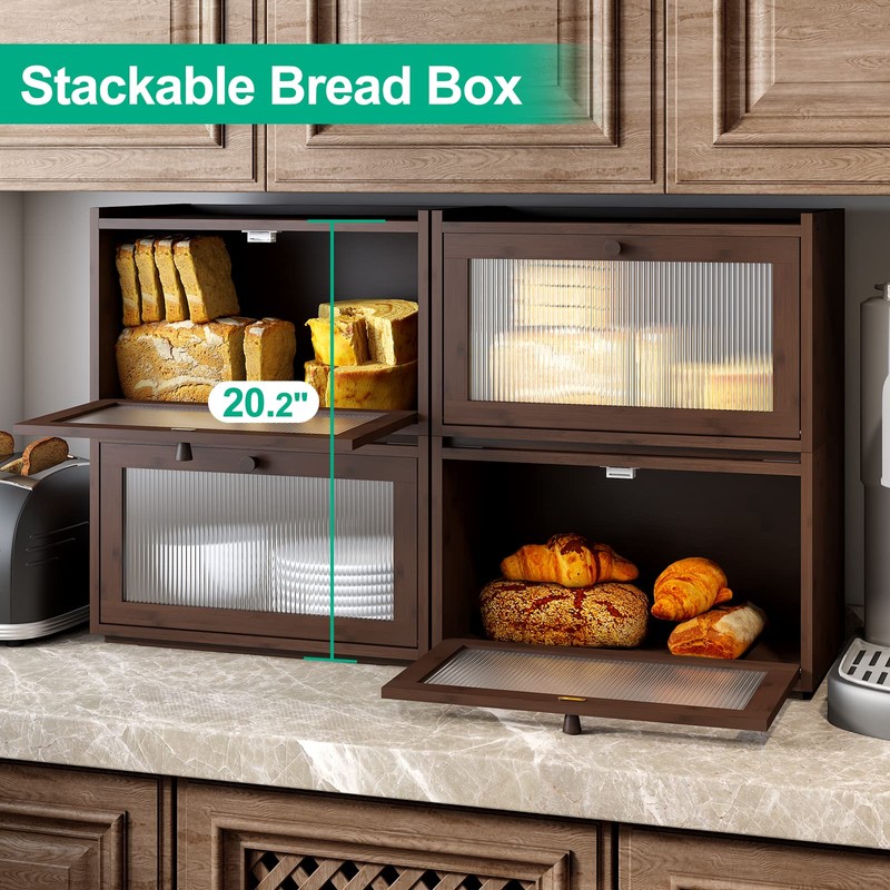 kiplant Large Bread Box for Kitchen Counter, Bamboo Bread Storage