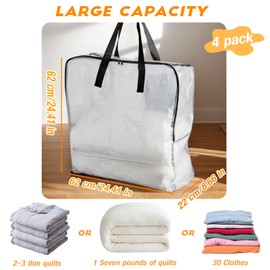 80L Clothes Storage Bags, 4 Pack Large Clear Capacity Clothes Organizer with Zips, Moisture proof, Plastic Packing Boxes for Moving House with Durable Handles for Clothing, Duvet, Bedding (Black)