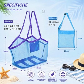 JOVYTH 2 Pezzi Borsa Rete Spiaggia Giochi, Sacca Porta Giocattoli Mare, Leggera che Filtra Sabbia e Acqua, Organizza Pale Senza Smarrimenti per Piscina e Vacanze in Famiglia