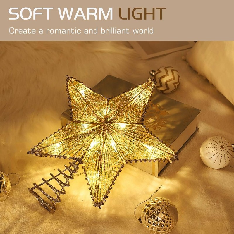 Lewondr Christmas Star Tree Topper, USB Powered Remote Controlled 6H