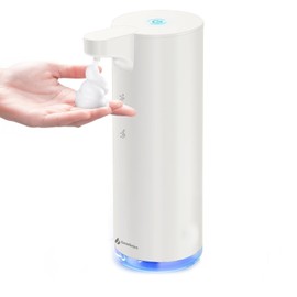 GentleJet EasyFoam Automatic Foaming Soap Dispenser - Rechargeable Automatic Soap Dispenser Touchless for Bathroom or Kitchen, Motion Sensor, 2 Levels, IPX5 Waterproof, 9.5oz (White)