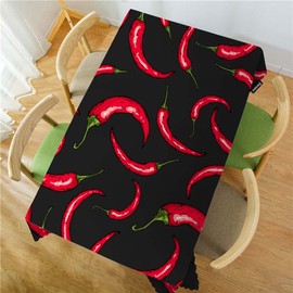 Swono Chili Pepper 52"X70" Oblong Table Cloth Red Hot Chili Pepper On Black Wrinkle Free Table Cover Farmhouse Tablecloth for Home Restaurant Picnic Indoor Outdoor Dining, 4-6 Seats