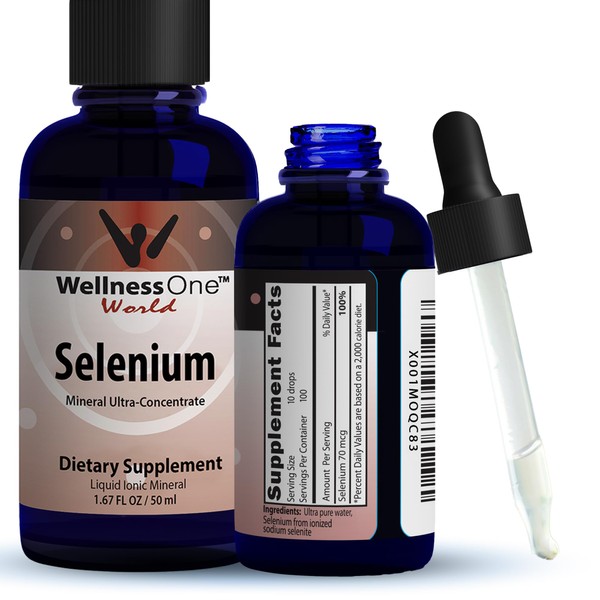 WellnessOne Selenium Supplement - Selenium Drops for Heart Health & Thyroid Support - Essential Trace Minerals that Boost Immunity & Help Form Antioxidant Enzymes - Good for Kids, Men & Women - 1.67fl