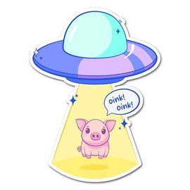 2 x 10 cm Schwein-UFO-Vinyl-Aufkleber – Alien-Entführung, extra terrestrische fliegende Untertasse, Tier, Kawaii, niedlich, lustig, Aufkleber, Scrapbook, Aufkleber #83310