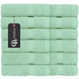 CASABELLA Premium Quality 12 Sea Foam Face Towels (30x30CM) Highly Absorbent Wash Cloth set, 100% Combed Cotton 650 GSM Fingertip Towels soft Flannel Face Cloths 12 Sea Foam Face Towel