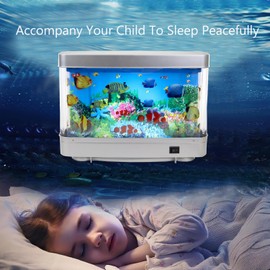 Lightahead Sensory Artificial Aquarium Lamp – LED Virtual Fake Fish Tank with Moving Marine Life Animation Ocean in Motion– Relaxing Ocean Scene Night Light for Kids and Adults (Marine Life A)