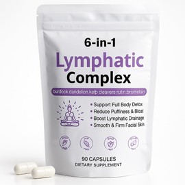 6 in 1 Lymphatic Complex Capsules – Lymphatic drainage with Burdock, Dandelion, Kelp Cleavers for Reduce Bloat, Balance Cortisol, Full Body Detox & Skin Vitality | Vegan · Non-GMO, 90 Capsules (1)