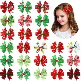 24 Piezas de Lazos para el Pelo de Navidad de Cocodrilo, Accesorios para el Pelo, Coloridos Adornos de Navidad, Copos de Nieve, Muñeco de Nieve, Árbol de Navidad, Moño para Niñas (Bonito Patrón)