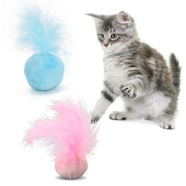 HOMEBASICS 2-Pack Cat Toy Ball with Feathers for Alone Play Bouncy Ball Educational Toy Interactive Toy Chew Toy Cat Toy Play Toy Pet Toy Soft Feathers Lack of Exercise Muscle Stress Relief for Adult