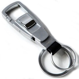 LTG a7993221 Men's Keychain, Carabiner, Car Key Chain, Key Ring, Leather, Stainless Steel, Men's, Stylish, Simple, Hook, Gift, silver_A