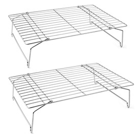 Cooling Rack Set, P&P CHEF 2-Tier Stackable Stainless Steel Wire Racks for Baking Cooking Cooling Roasting, Collapsible & Heavy Duty, Oven & Dishwasher Safe (15’’x10’’)