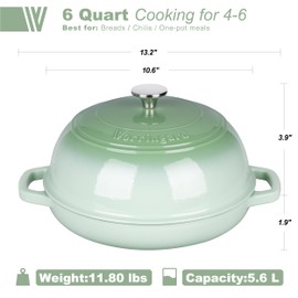 VORRINGARD Enameled Cast Iron Dutch Oven Pot with Lid, Bread Oven for Sourdough Bread Baking, Dutch Ovens with Bread Proofing Basket& Baking Supplies Set, 6 Quart, Green