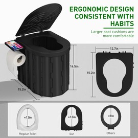 Thallike Portable Camping Toilet with Pop-Up Privacy Tent, 12-inch Toilet Seat, Outdoor Portable Folding Toilet Potty for Adults Load Capacity of 400 Lbs, LED-Light Camping Bathroom