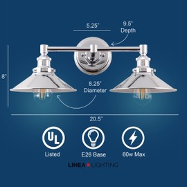 Linea di Liara Andante 2 Light Bathroom Vanity Light Industrial Polished Chrome Bathroom Light Fixtures above Mirror Bathroom Light Farmhouse Vanity Lights for Bathroom Lighting, Bulb Included