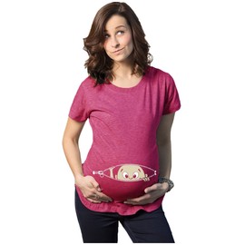 Crazy Dog T-Shirts Pink Funny Maternity Baby Peeking T Shirt for Expecting Mothers, L