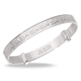 Children's 925 Sterling Silver Teddy Bear Bangle, teddy bear pattern bracelet, Baby Bangle