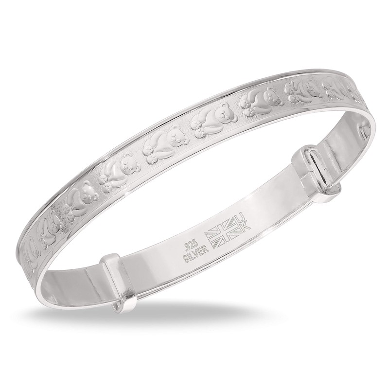 Children's 925 Sterling Silver Teddy Bear Bangle, teddy bear pattern