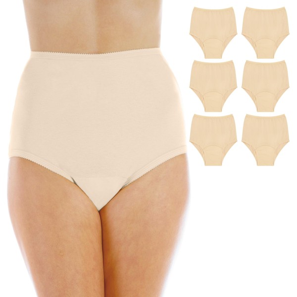 Wearever Women's Cotton Comfort Incontinence Panties for Bladder Control with Regular Absorbency - Reusable & Washable Leak Proof Underwear for Women (Pack of 6) (Beige) (8X) (Fits Hip Sizes: 61-63")