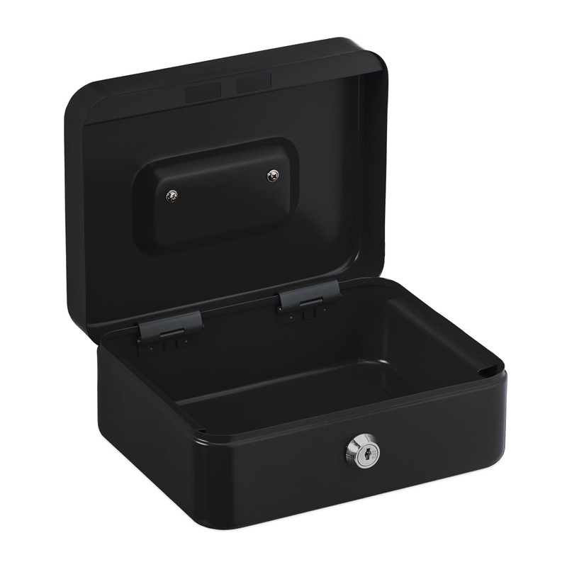 Relaxdays Lockable Cash Box, Removable Insert, 5 Compartments, Iron Cash