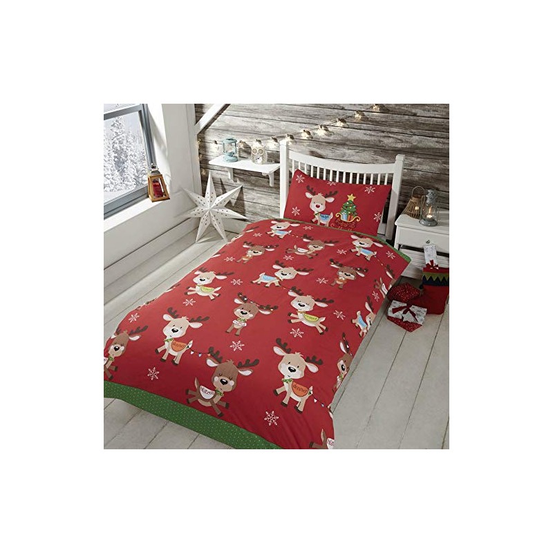Rapport Home Rudolph & Friends Duvet Cover Set, Polycotton, Red,2