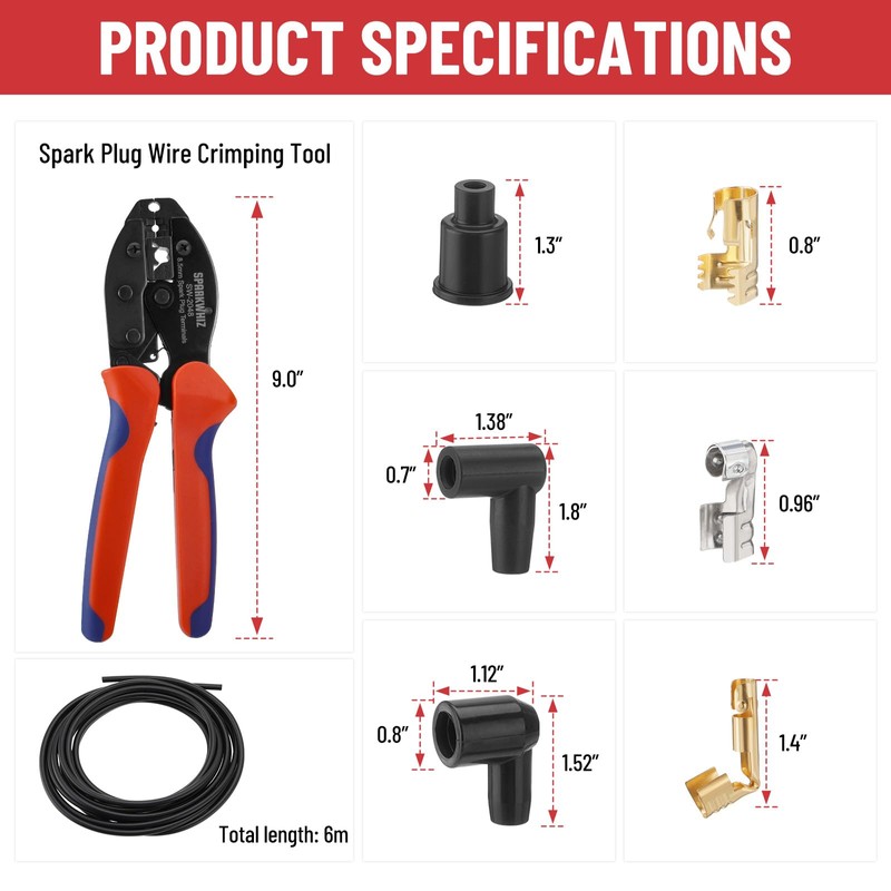 Ratchet Spark Plug Wire Crimping Tool Kit, 180 Degree/90 Degree/Straight
