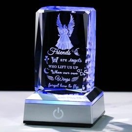 Ornalrist Gifts for Best Friends Women Engraved Angels Crystal Cubes with Light Base, Bestie Birthday Friendship Gifts for Coworkers Bestfriends Night Light Decorations
