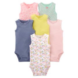 Simple Joys by Carter's Baby Girls' 6-Pack Sleeveless Bodysuit, Pink, Purple, Yellow, Floral, 24 Months