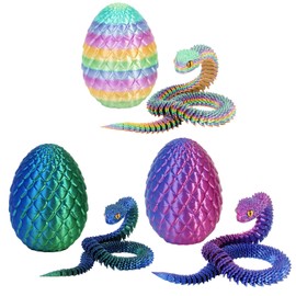 3PCS 3D Printed Snake in Egg, 3D Printed Dragon Egg Fidget Toy, 3D Printed Dragon Egg with Articulated Snake Inside Flexible Crystal Snake Easter Gifts for Adults Home Office Decor (3pcs/A)
