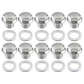 A ABSOPRO Universal Car Oil Drain Plug with Gasket Durable M14x1.5 Metal Silver Tone (Set of 10)