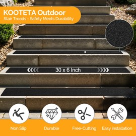 Outdoor Stair Treads for Wooden Steps Non Slip, KOOTETA 8 Pack 30" x 6"Anti Slip Strips Adhesive for Stair, Waterproof Weather Resistant Exterior Grip Tape 80-Grit Non Skid Traction Stair Treads,Black