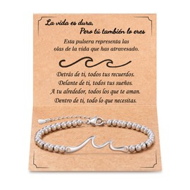 Pulseras Mujer Inspiradora, Pulsera de Acero Inoxidable Plata Mujer, Pulsera de Olas Inspira Coraje Regalos Mujer Esposa Novia Mamá de Navidad Cumpleaños (Amor)