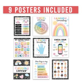 Hadley Designs 9 Calming Corner Posters For Classroom Must Haves For Teachers - 11x14 Calm Down Corner Supplies, Feelings Chart For Kids Ages 4-8, Feelings Wheel Poster, Pastel Classroom Decor