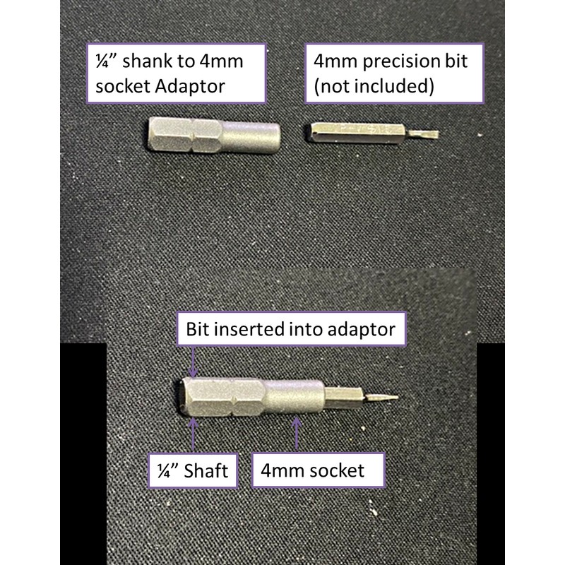Precision 1/4" (6.35mm) hex shank to 4 mm driver socket